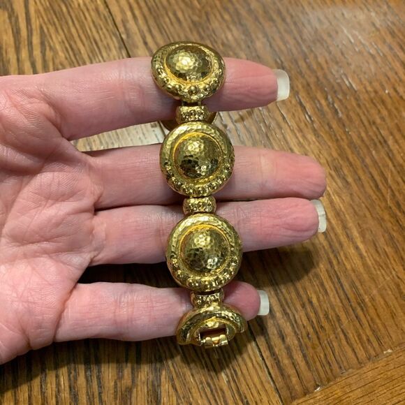 Vintage, Signed Monet, Bracelet, Gold Tone, Round Hammered Metal Links - Picture 1 of 7